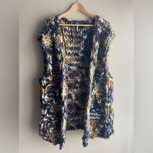 Free People Twilight Chunky Multi Colored Knit Heavyweight Vest Size XL